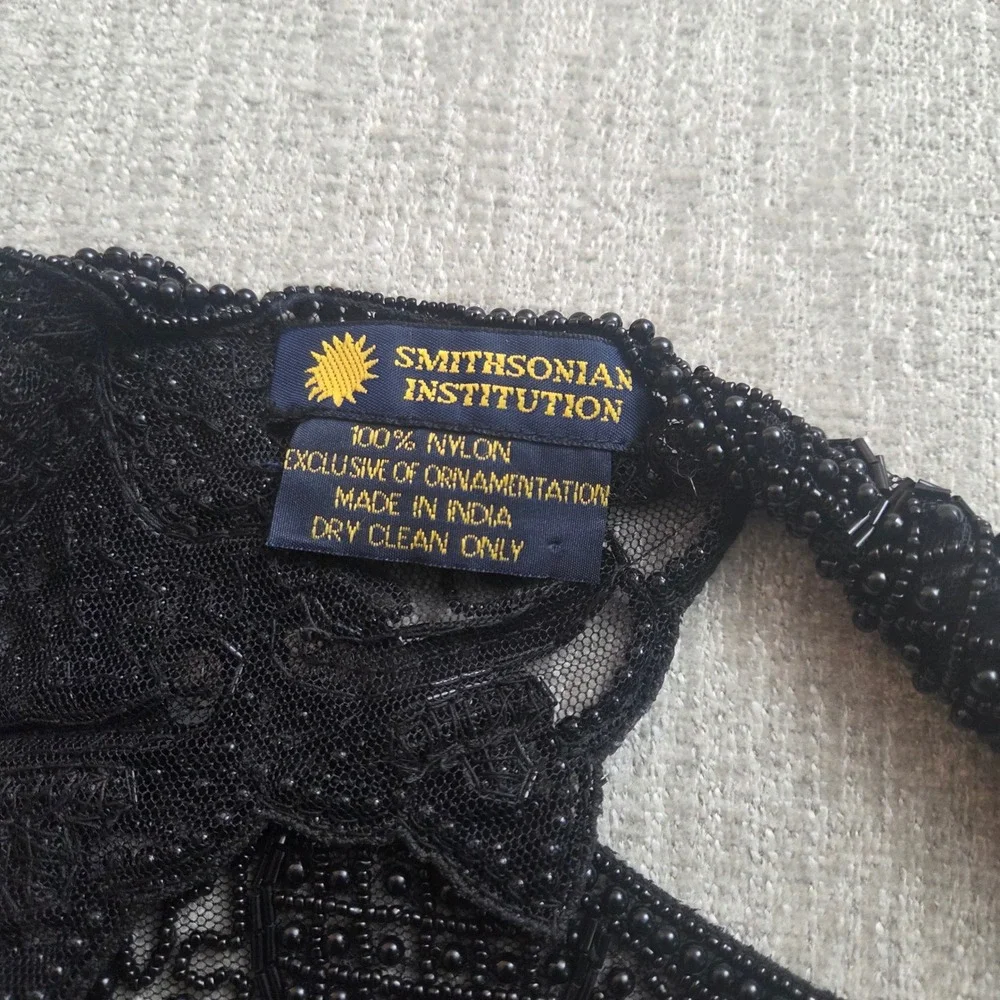 Smithsonian Institution Black Beaded Sequin Victorian Bib Collar Vintage Scarf